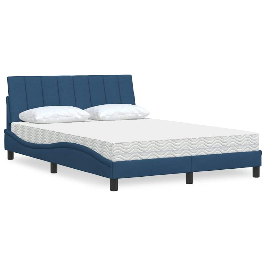 vidaXL Bett mit Matratze Blau 140x190 cm Stoff