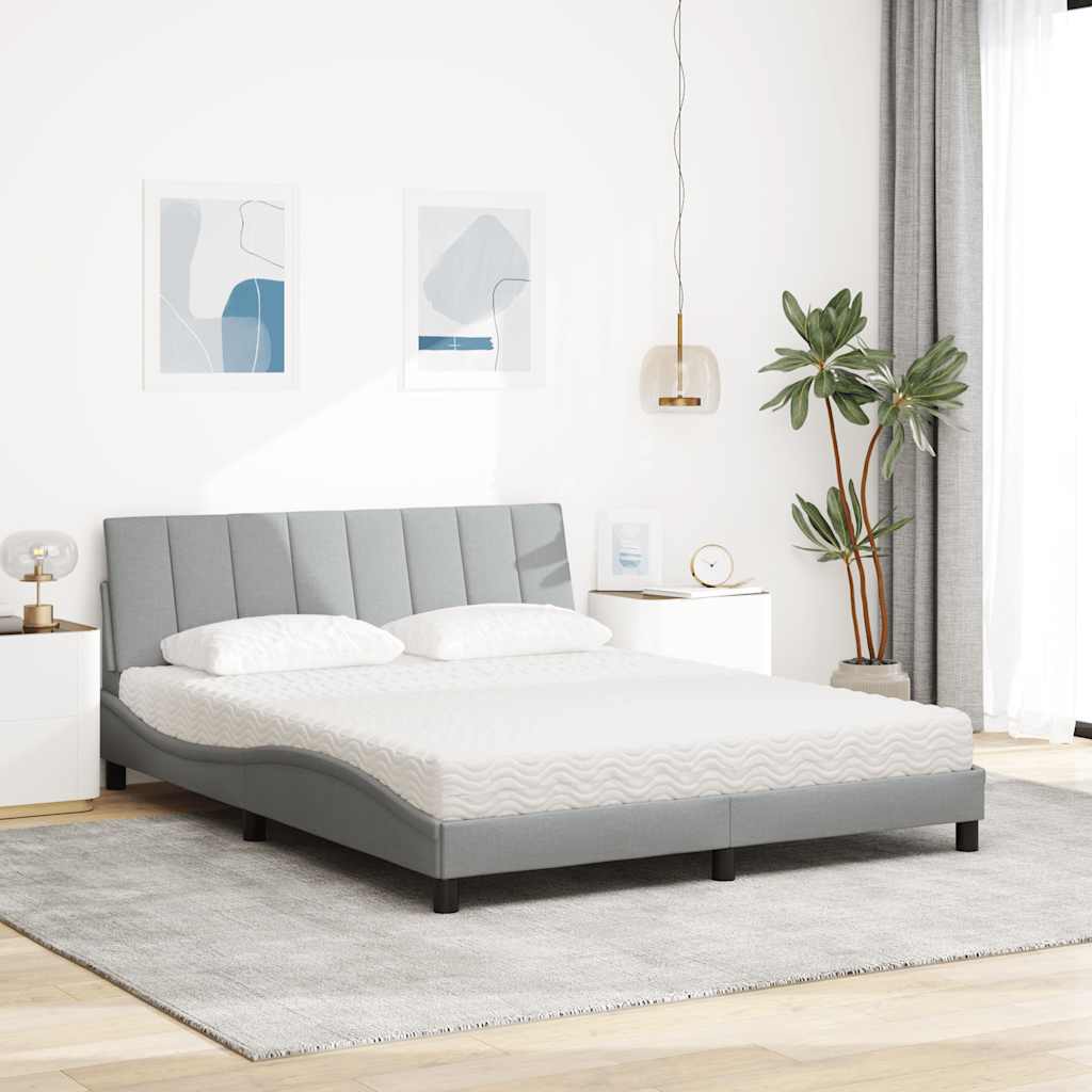 vidaXL Bed met matras "Hanko" stof lichtgrijs 160x200 cm grijs, foto 2