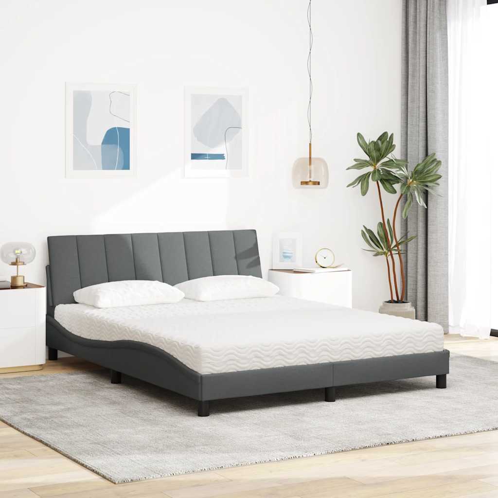 Thumbnail - vidaXL Bett mit Matratze "Hanko" Dunkelgrau 160x200 cm Stoff