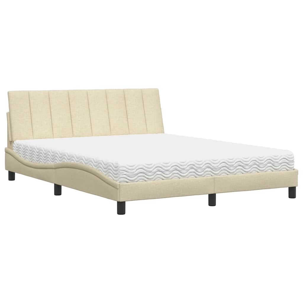 vidaXL Bed met matras "Hanko" stof crèmekleurig 160x200 cm, foto 3
