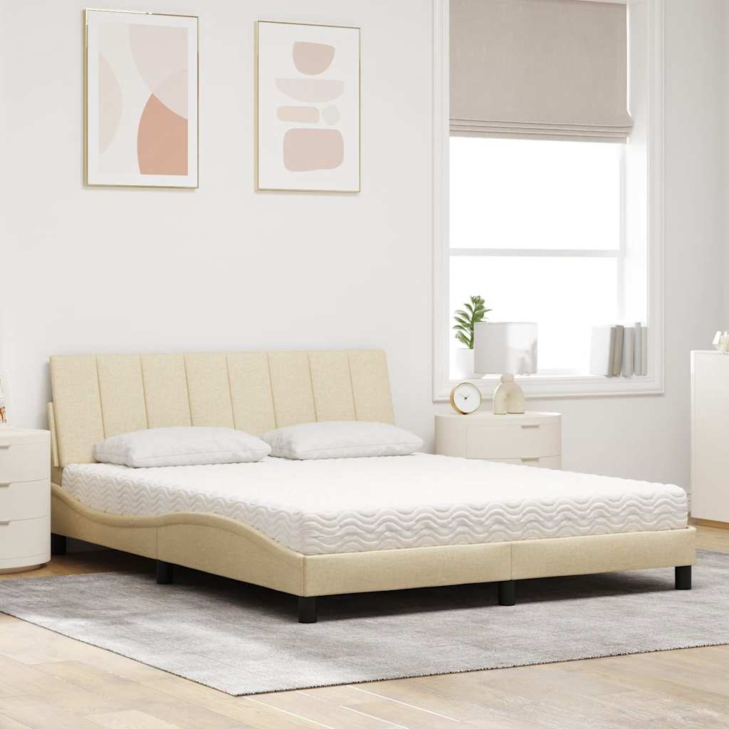 vidaXL Bed met matras "Hanko" stof crèmekleurig 160x200 cm, foto 2