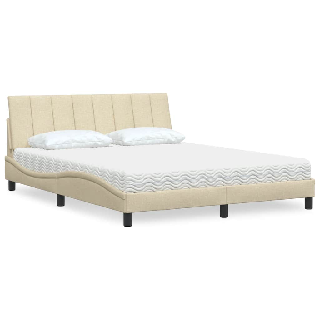 vidaXL Pat cu saltea, crem, 160x200 cm, material textil