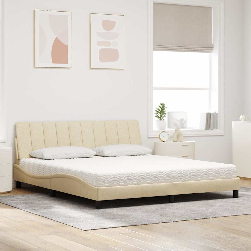 vidaXL Bed met matras "Hanko" stof crèmekleurig 180x200 cm, foto 2