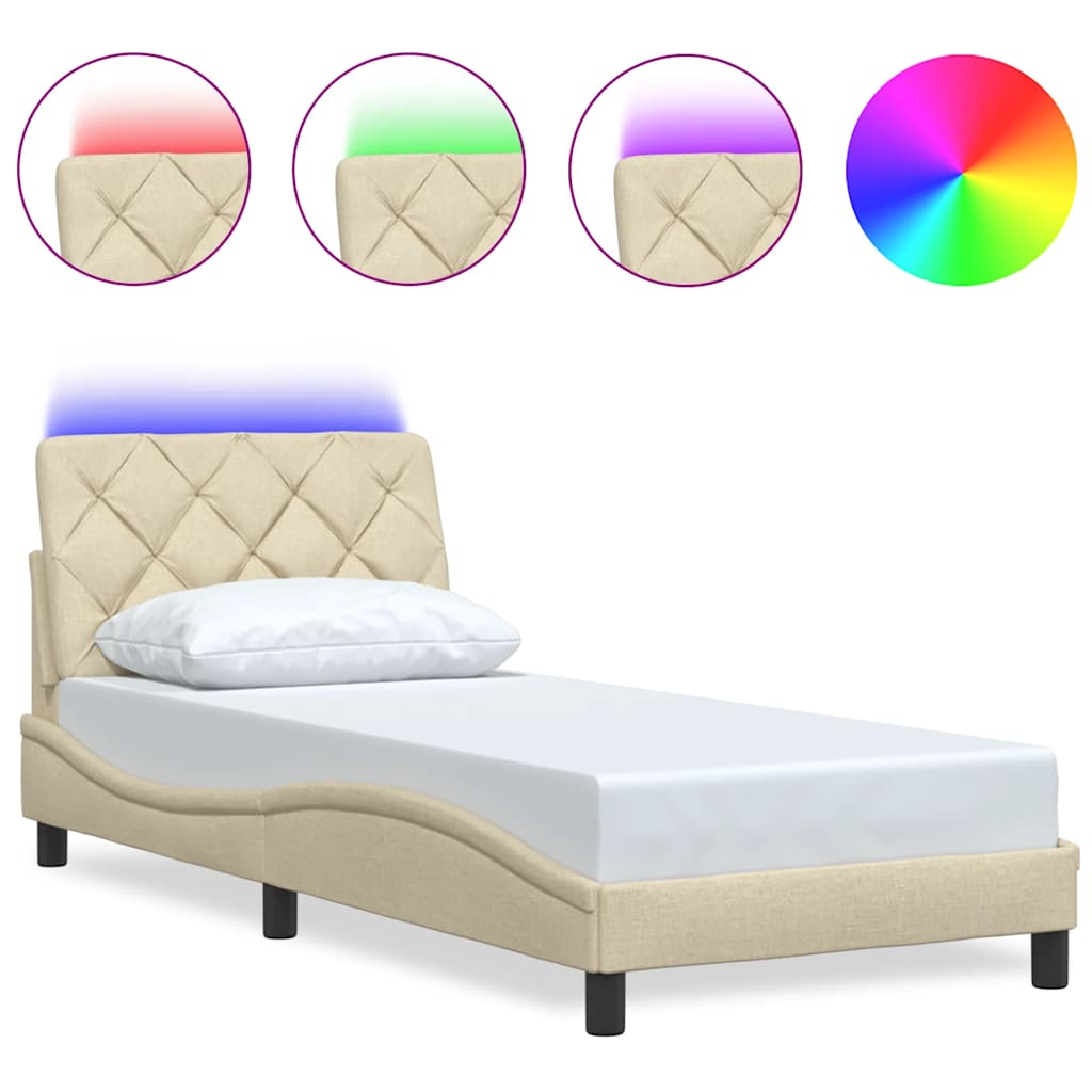 vidaXL Rám postele s LED bez matrace Cream 80x200 cm Látka