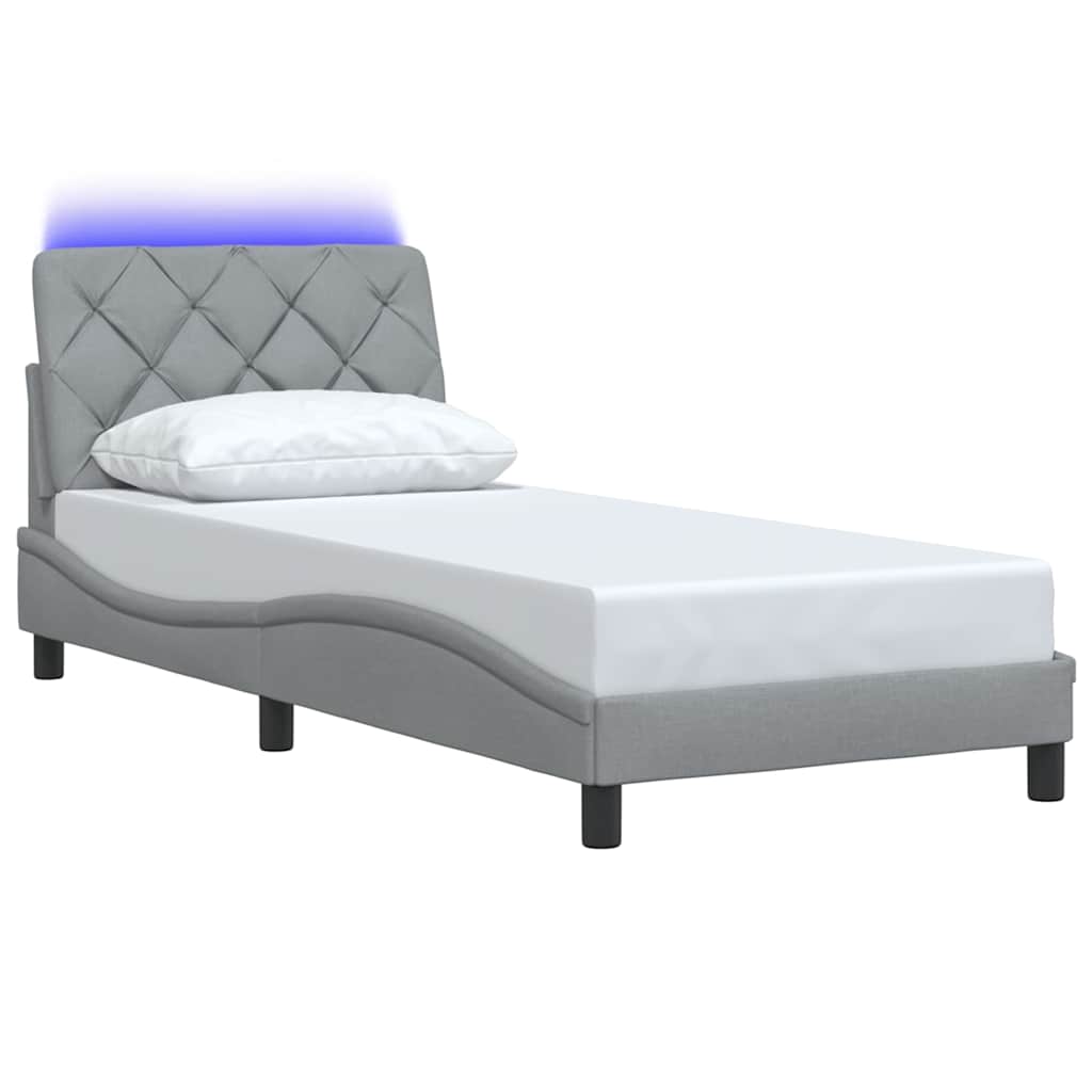 vidaXL Bedframe met LED zonder matras 90x190 cm stof lichtgrijs grijs, foto 4