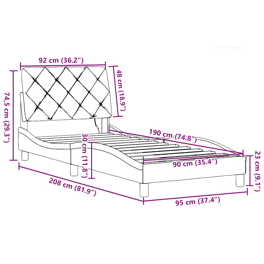 Rám postele s LED bez matrace Světle šedá 90x190 cm Látka - obrázek 15