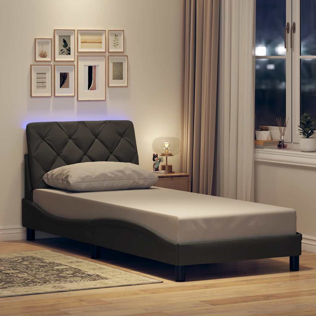 vidaXL Cadru de pat lumini LED fără saltea gri închis 90x190 cm textil