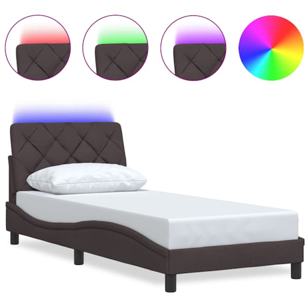 vidaXL voodiraam LED-valgustusega ja madratsita, tumepruun, 90 x 190 cm, kangas