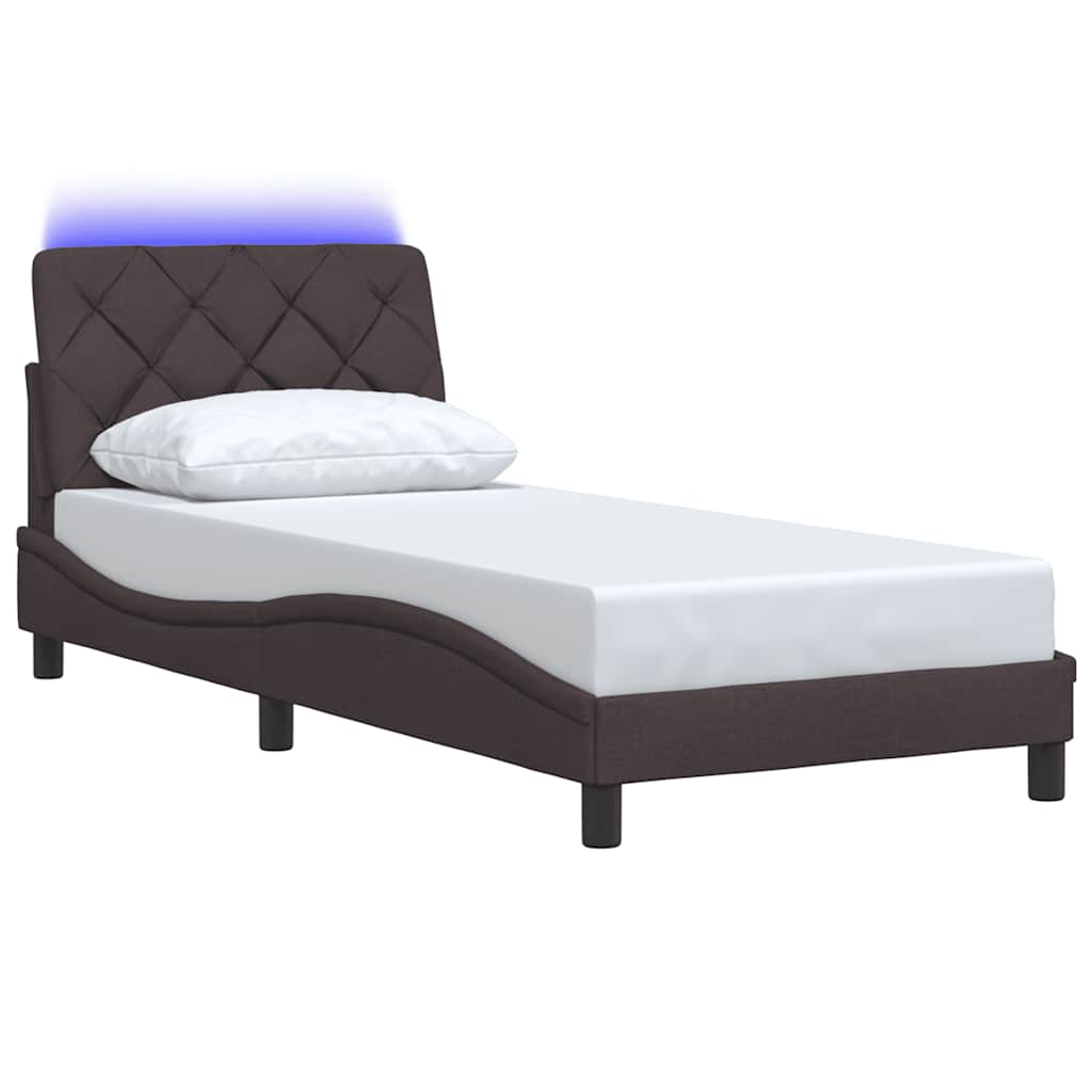 vidaXL Bedframe met LED zonder matras 90x190 cm stof donkerbruin bruin, foto 4