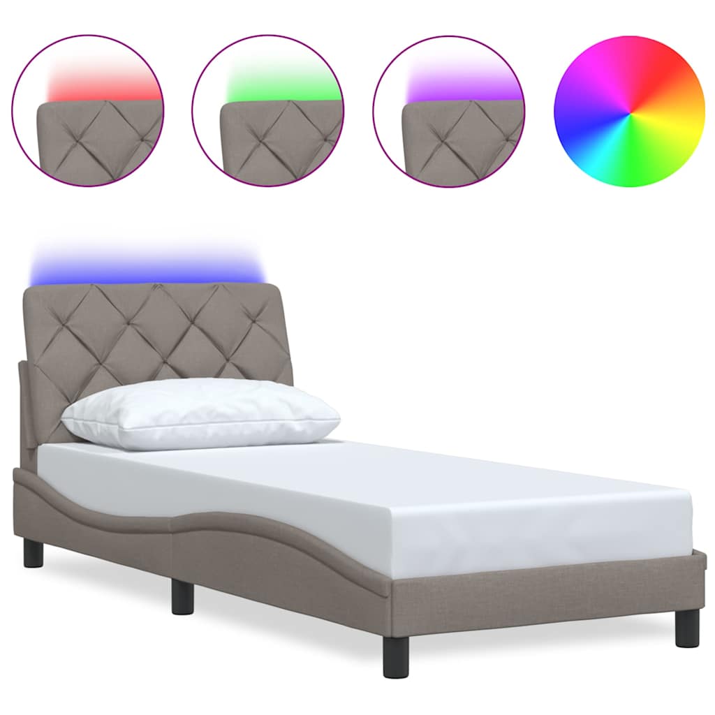 vidaXL Rám postele s LED bez matrace Taupe 90x190 cm Látka