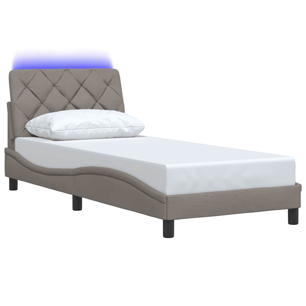 vidaXL Bedframe met LED zonder matras 90x190 cm stof taupe afbeelding
