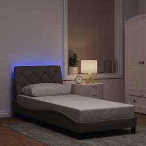 Rám postele s LED bez matrace Taupe 90x190 cm Látka - obrázek 1