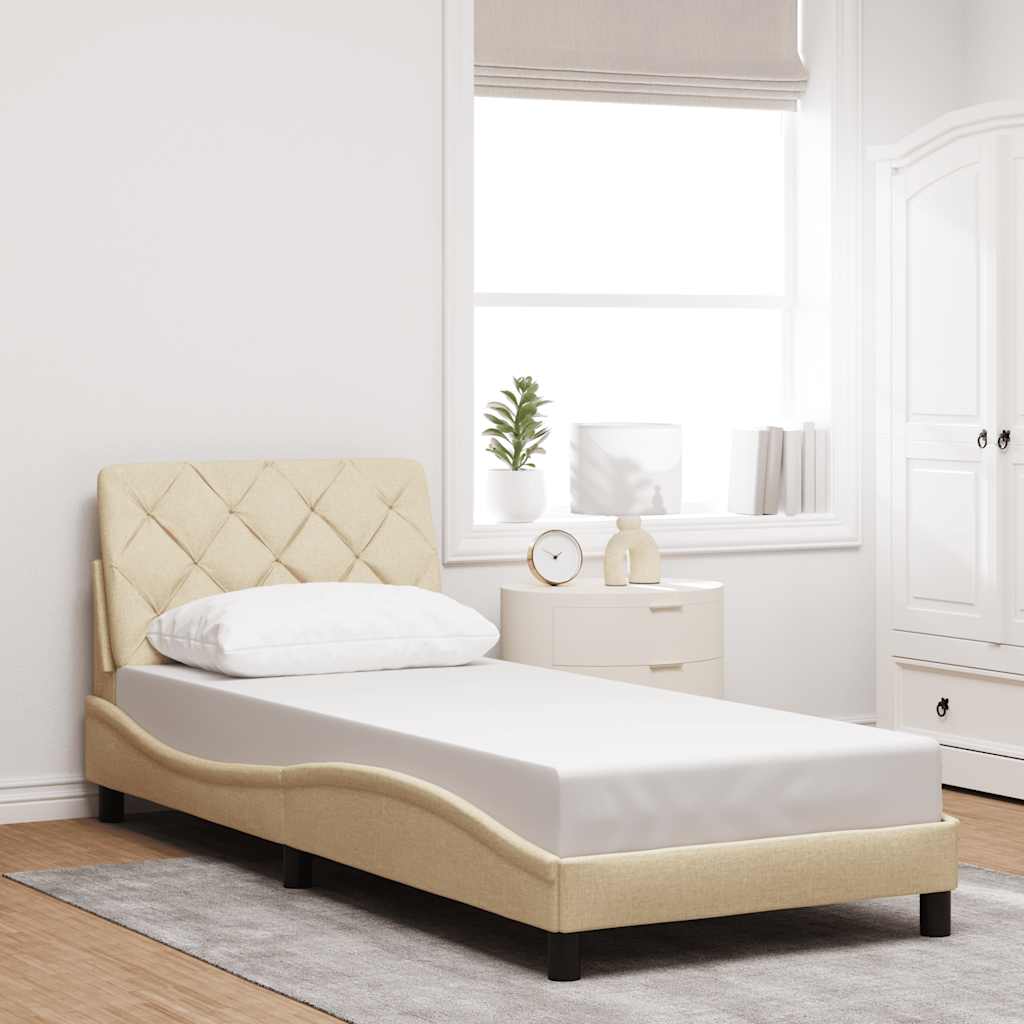 vidaXL Bedframe met LED zonder matras 90x190 cm stof crèmekleurig, foto 2