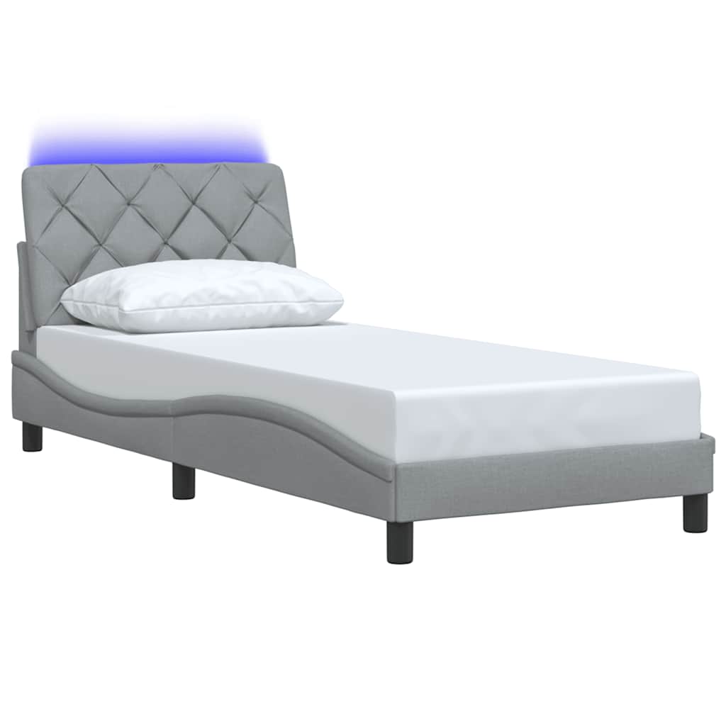 vidaXL Bedframe met LED zonder matras 90x200 cm stof lichtgrijs grijs, foto 4
