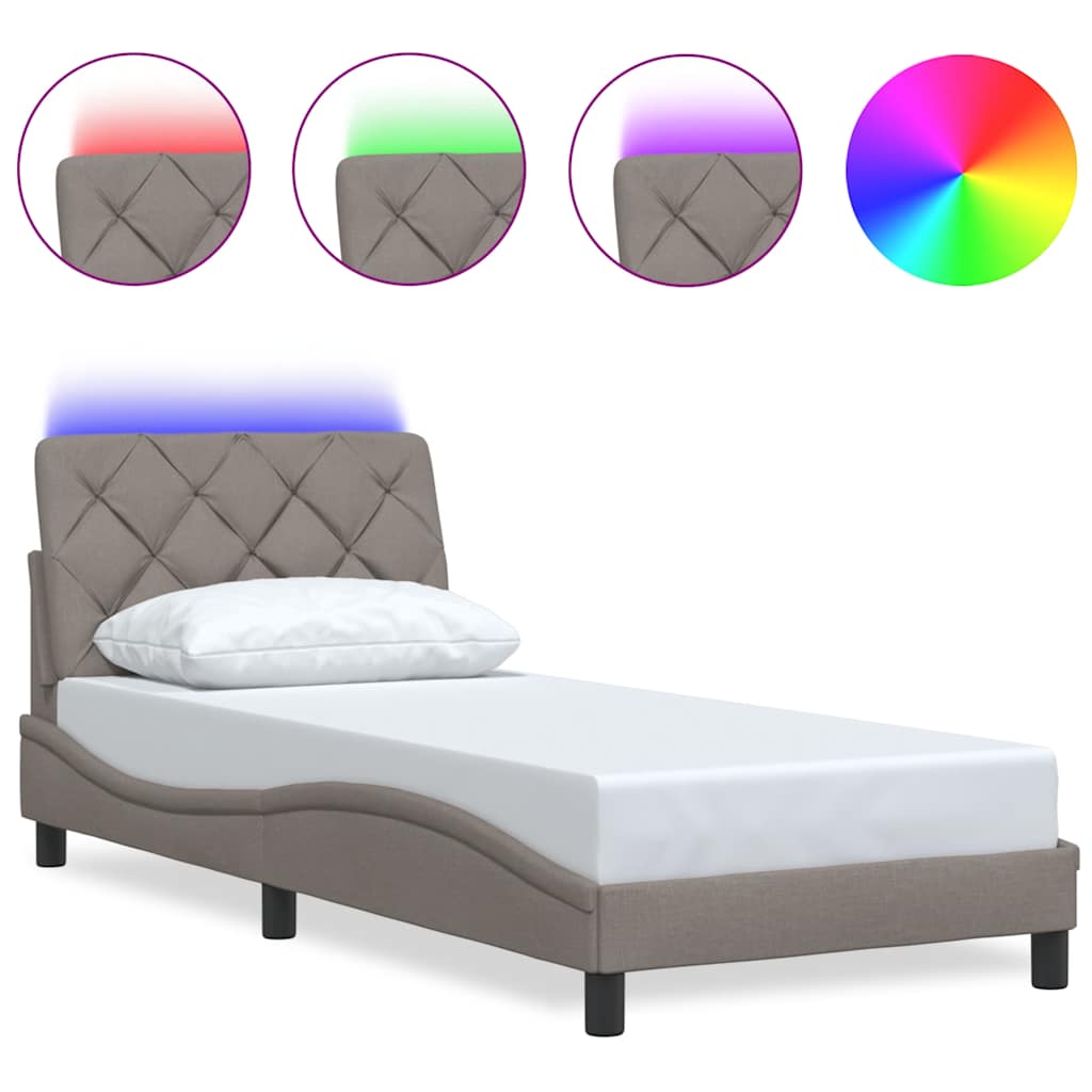 vidaXL Rám postele s LED bez matrace Taupe 90x200 cm Látka