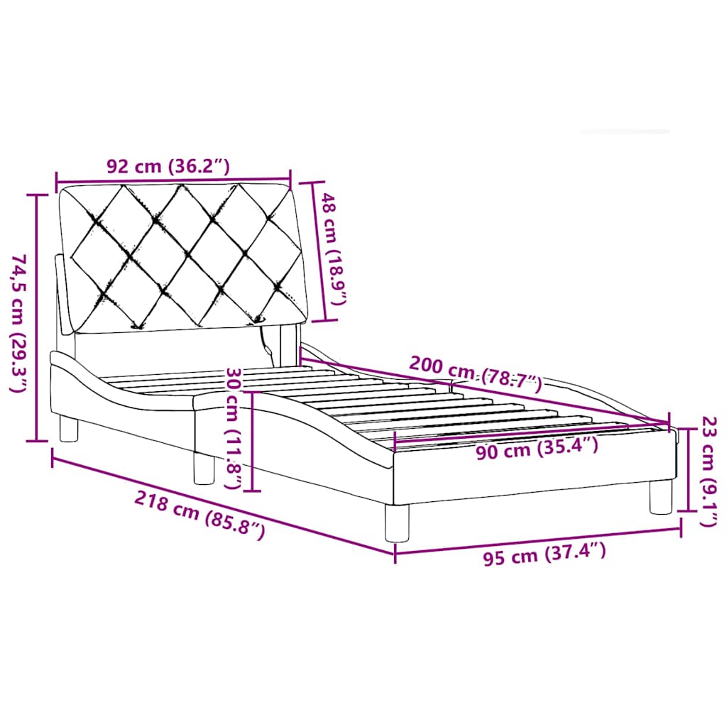 Rám postele s LED bez matrace Taupe 90x200 cm Látka - obrázek 15