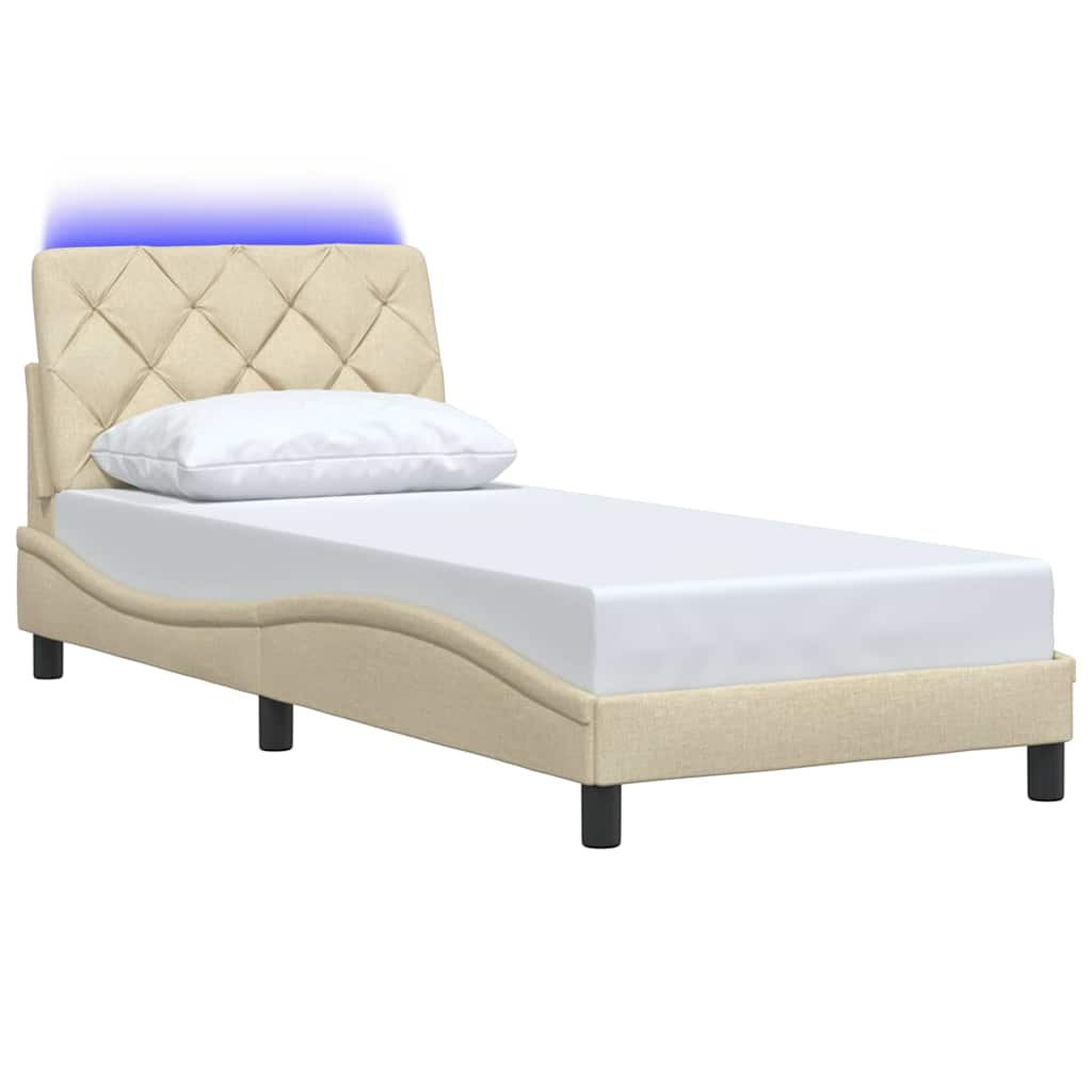 vidaXL krémszínű szövet ágykeret LED-ekkel matrac nélkül 90x200 cm