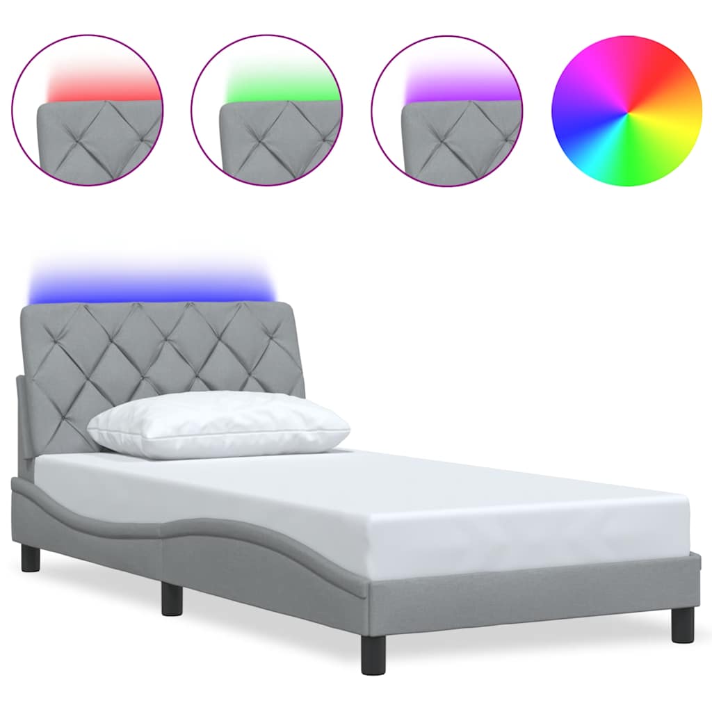 Thumbnail - vidaXL Bettgestell mit LED ohne Matratze Hellgrau 100x200 cm Stoff