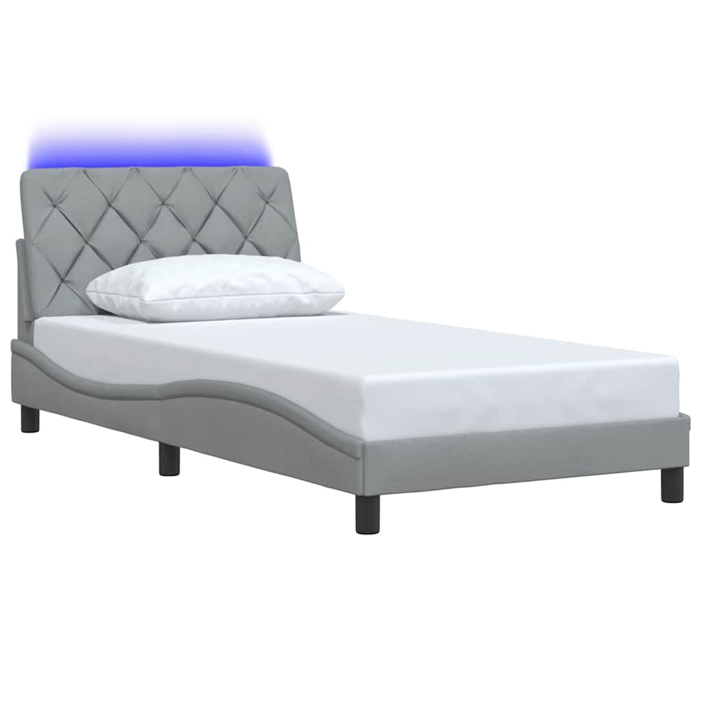vidaXL Bedframe met LED zonder matras stof 100x200 cm lichtgrijs afbeelding