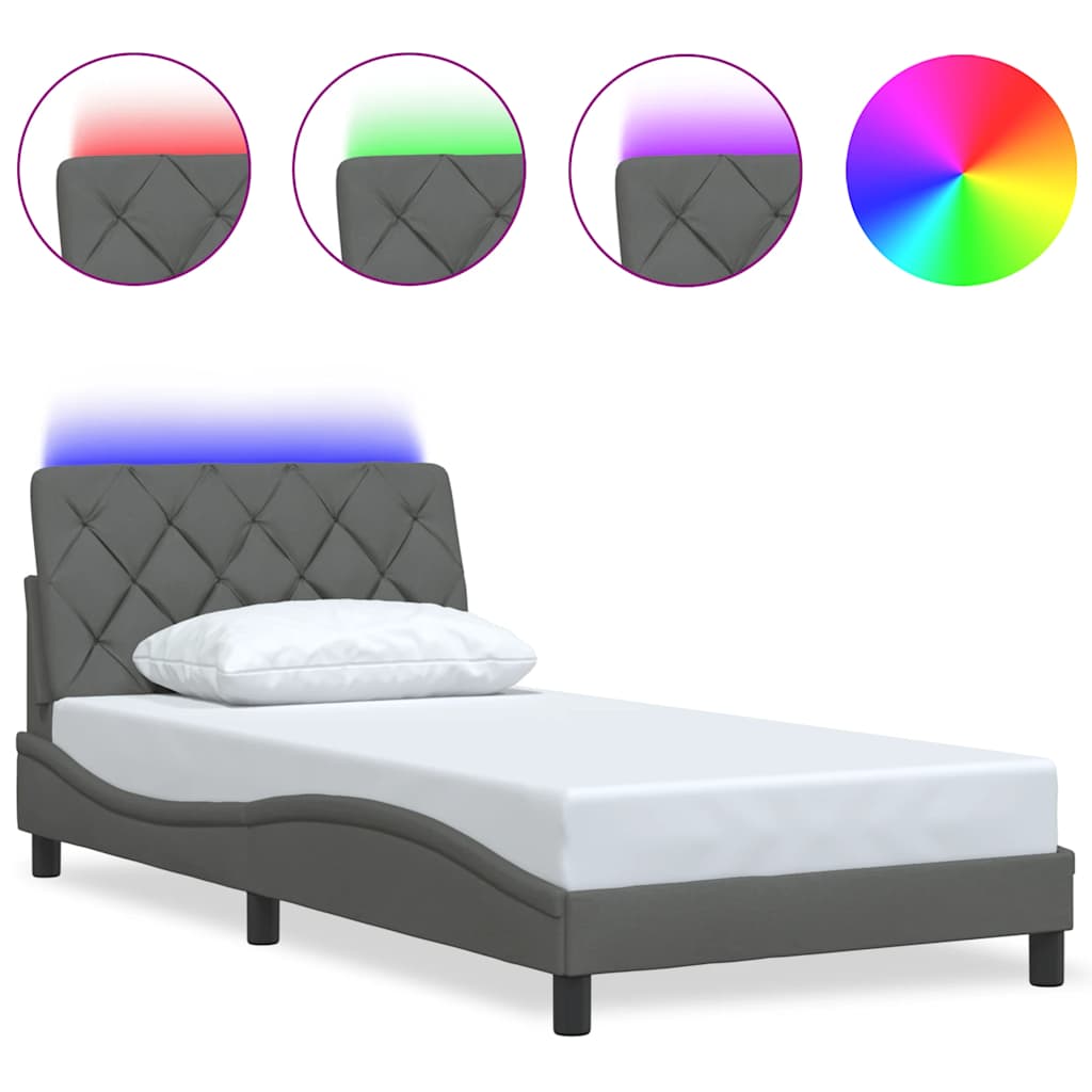 vidaXL Cadru de pat cu LED fără saltea țesătură gri închis 100x200 cm