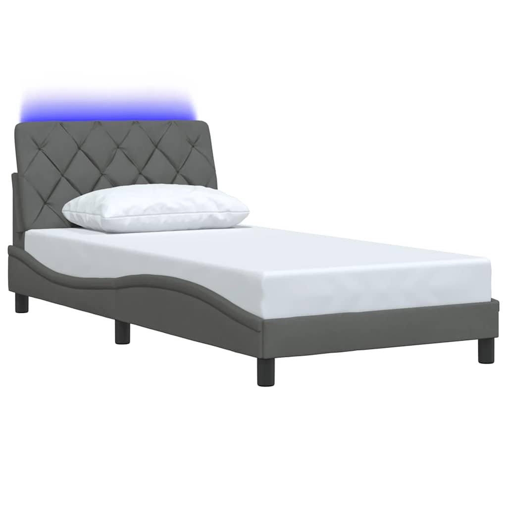 vidaXL Bedframe met LED zonder matras 100x200 cm stof donkergrijs grijs, foto 4