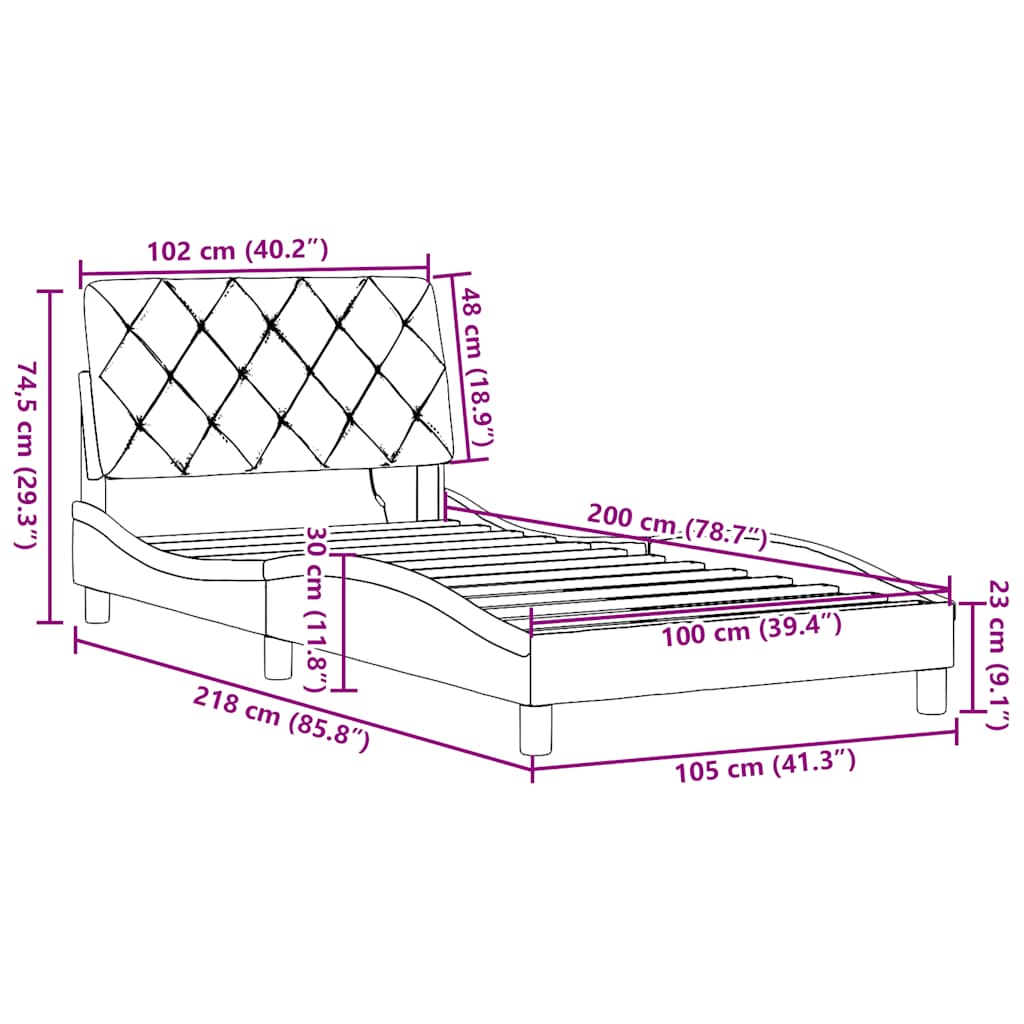 Rám postele s LED bez matrace Tmavě šedá 100x200 cm Látka - obrázek 15