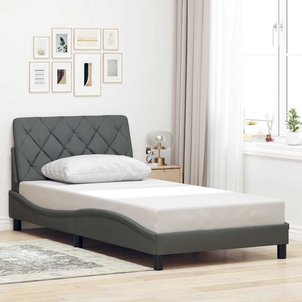 vidaXL Bedframe met LED zonder matras 100x200 cm stof donkergrijs grijs, foto 2