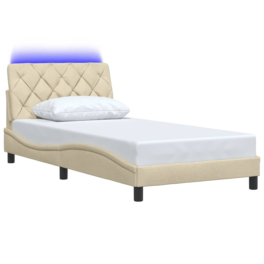 vidaXL Bedframe met LED zonder matras 100x200 cm stof crème afbeelding