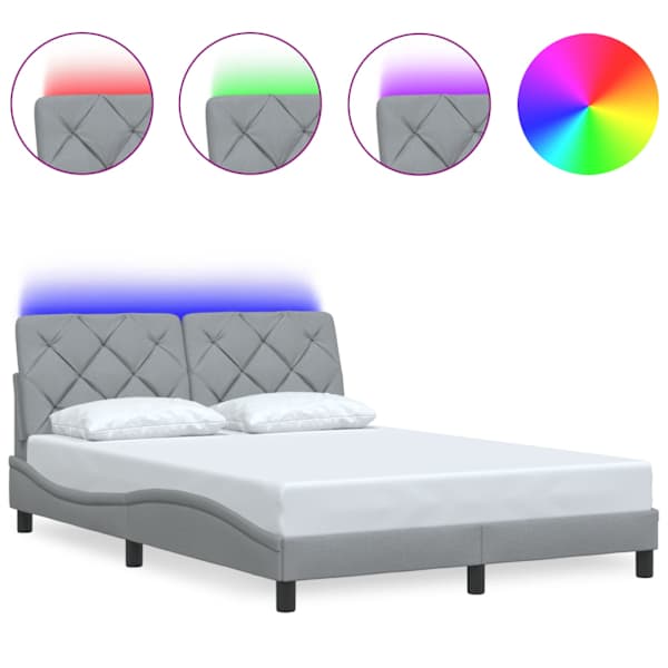 vidaXL voodiraam LED-iga ilma madratsita, helehall, 120x200 cm, kangas