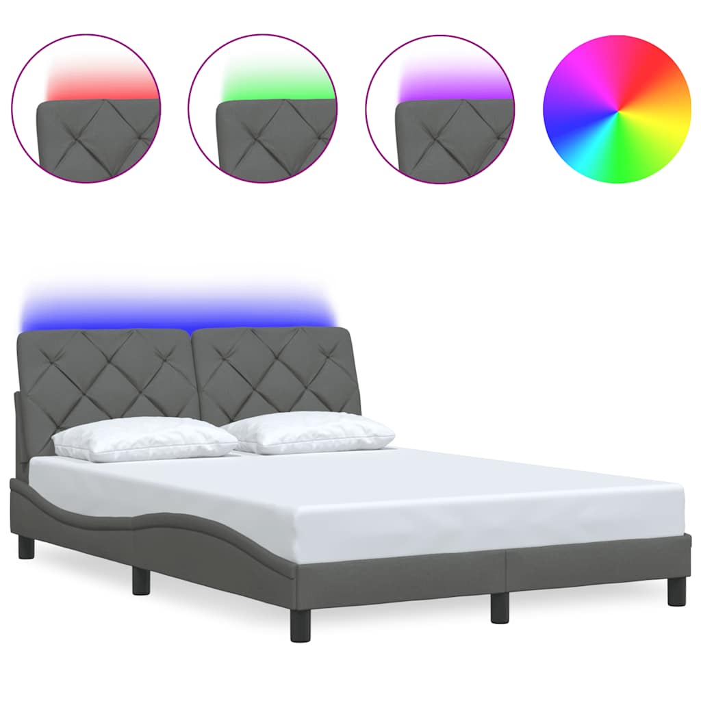 Thumbnail - vidaXL Bettgestell mit LED ohne Matratze Dunkelgrau 120x200 cm Stoff