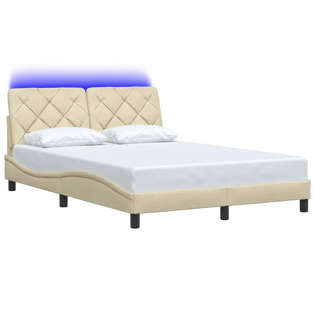 vidaXL Bedframe met LED zonder matras 120x200 cm stof crème, foto 4