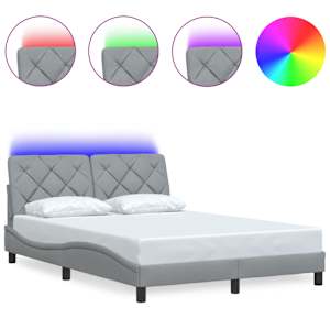 Rám postele s LED bez matrace Světle šedá 140x190 cm Látka - obrázek 2