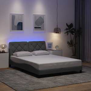 Rám postele s LED bez matrace Světle šedá 140x190 cm Látka - obrázek 1