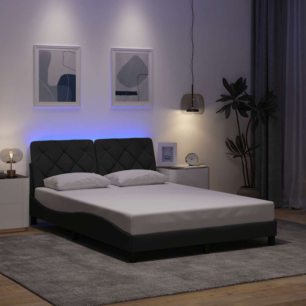 vidaXL Cadru de pat cu LED fără saltea Gri închis 140x190 cm Material