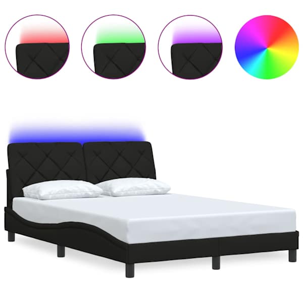 vidaXL voodiraam LED-iga ilma madratsita, must, 140x190 cm, kangas