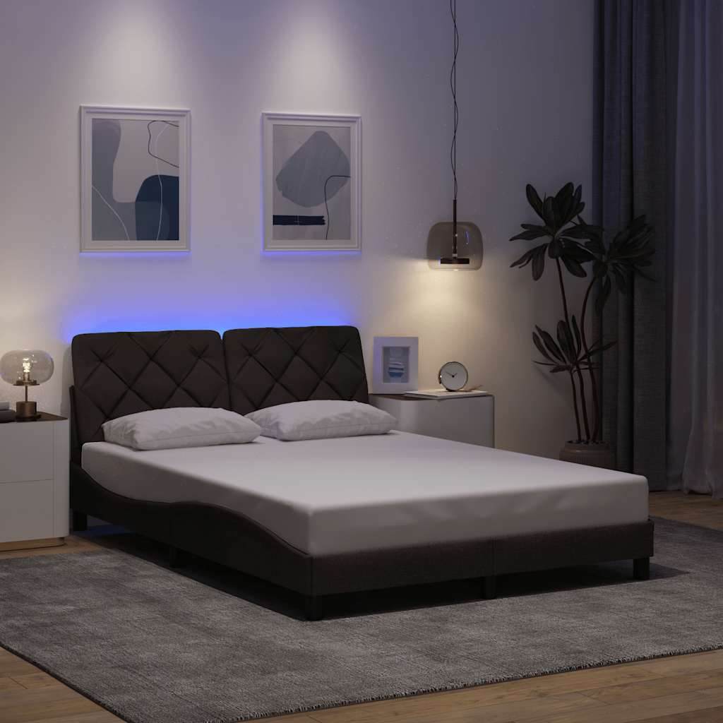 vidaXL Cadru de pat cu LED fără saltea țesătură maro închis 140x190 cm