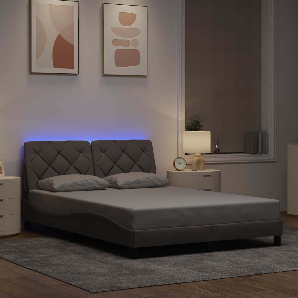 vidaXL Bettgestell mit LED ohne Matratze Taupe 140x190 cm Stoff