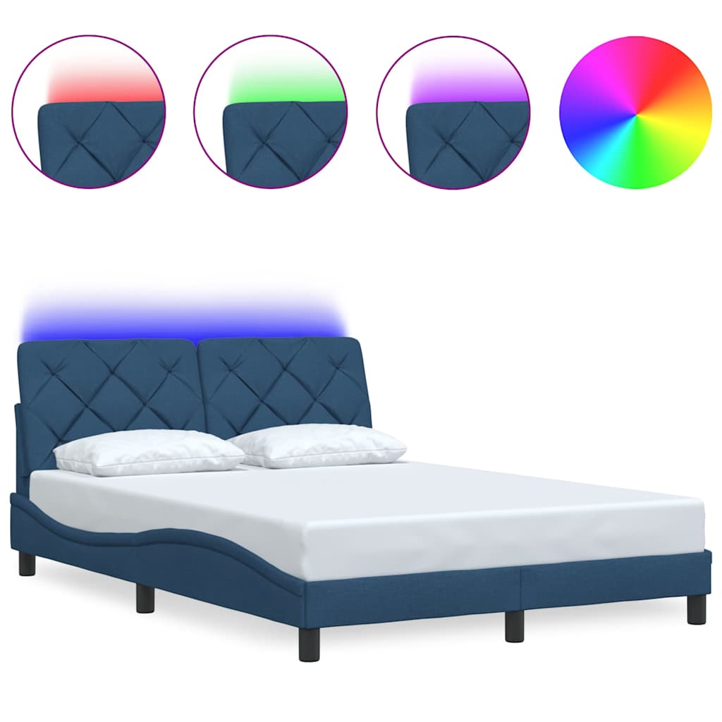 vidaXL Bedframe met LED zonder matras 140x190 cm stof blauw, foto 3