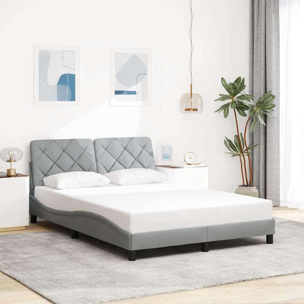 vidaXL Bedframe met LED zonder matras stof 140x200 cm lichtgrijs grijs, foto 2