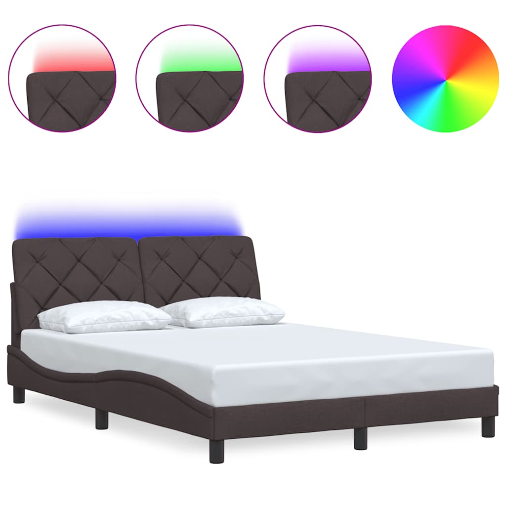 Thumbnail - vidaXL Bettgestell mit LED ohne Matratze Dunkelbraun 140x200 cm Stoff