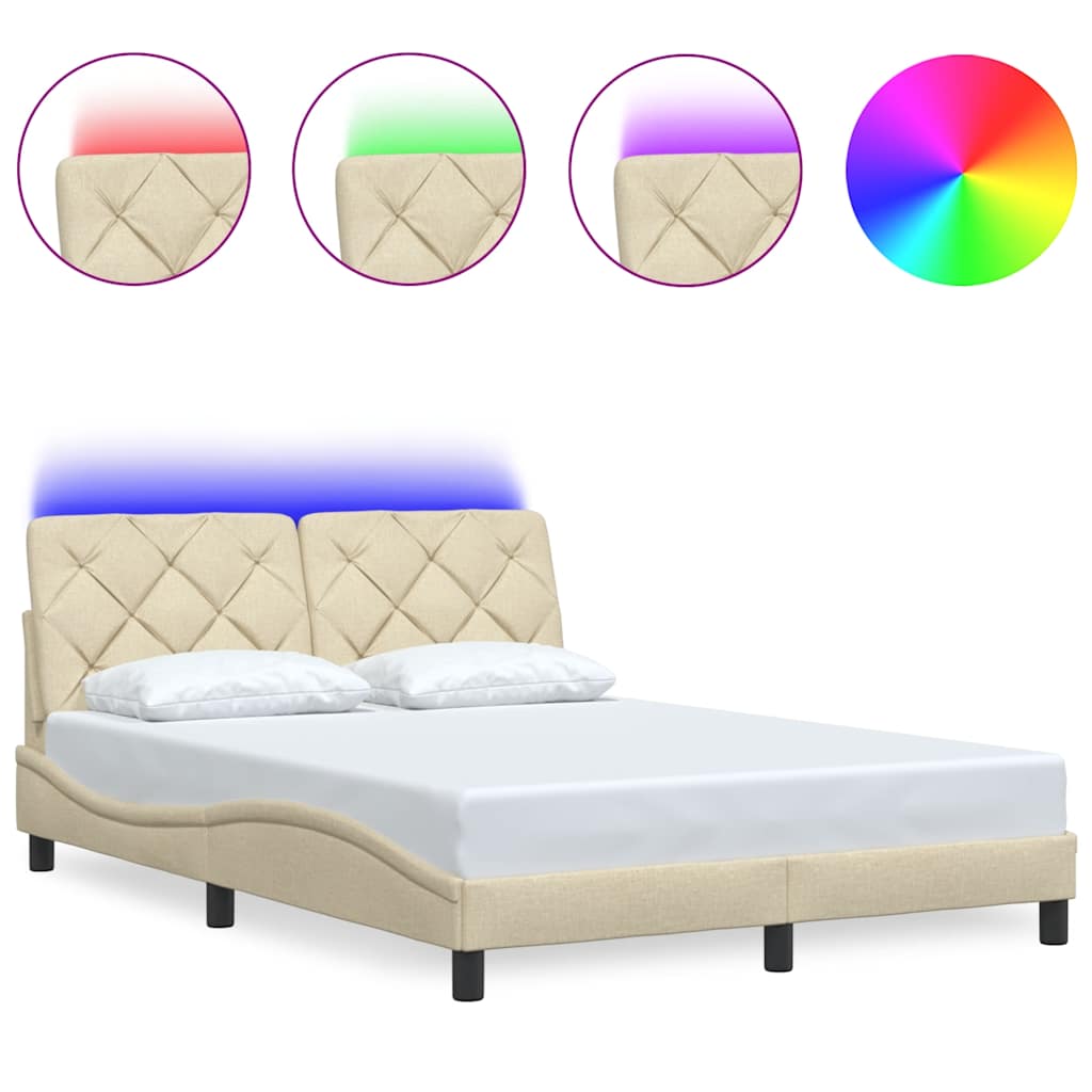 vidaXL Rám postele s LED bez matrace Cream 140x200 cm Látka