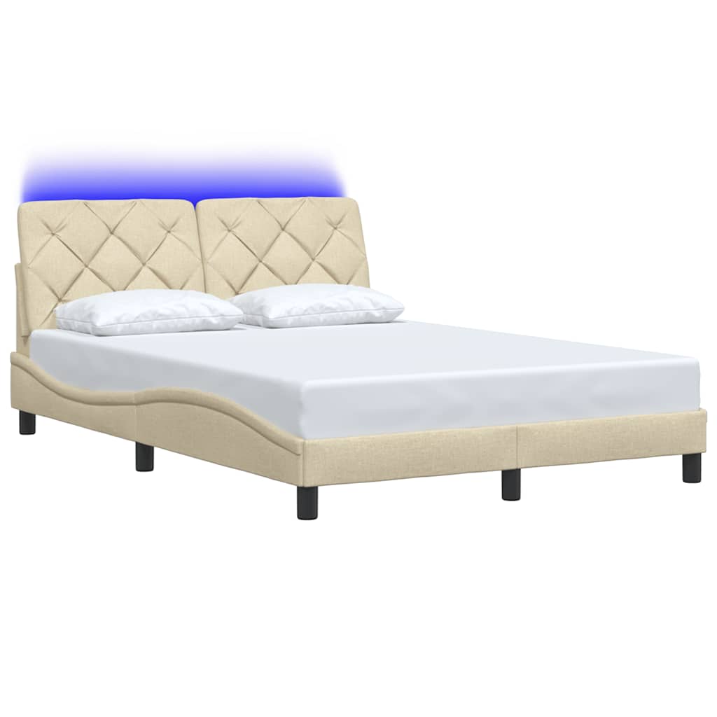 vidaXL Bedframe met LED zonder matras 140x200 cm stof crème, foto 4