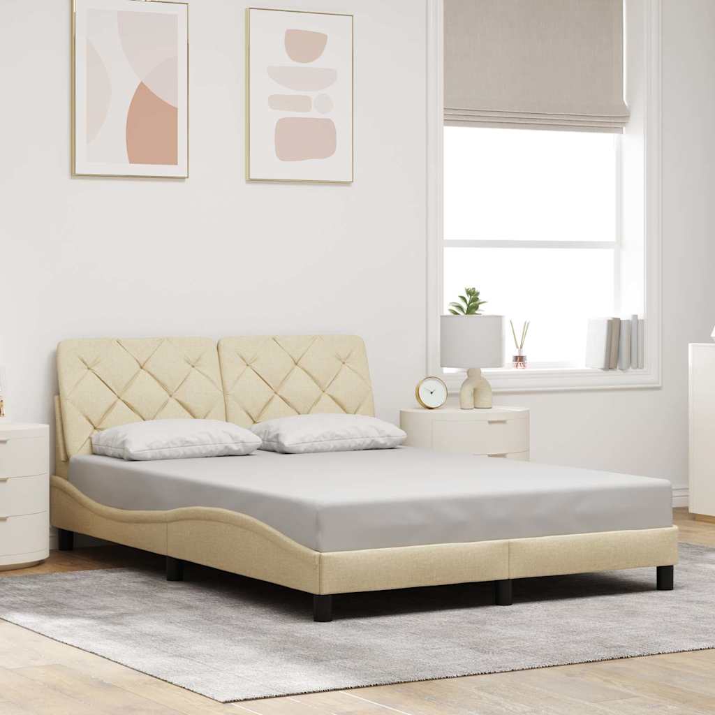 vidaXL Bedframe met LED zonder matras 140x200 cm stof crème, foto 2