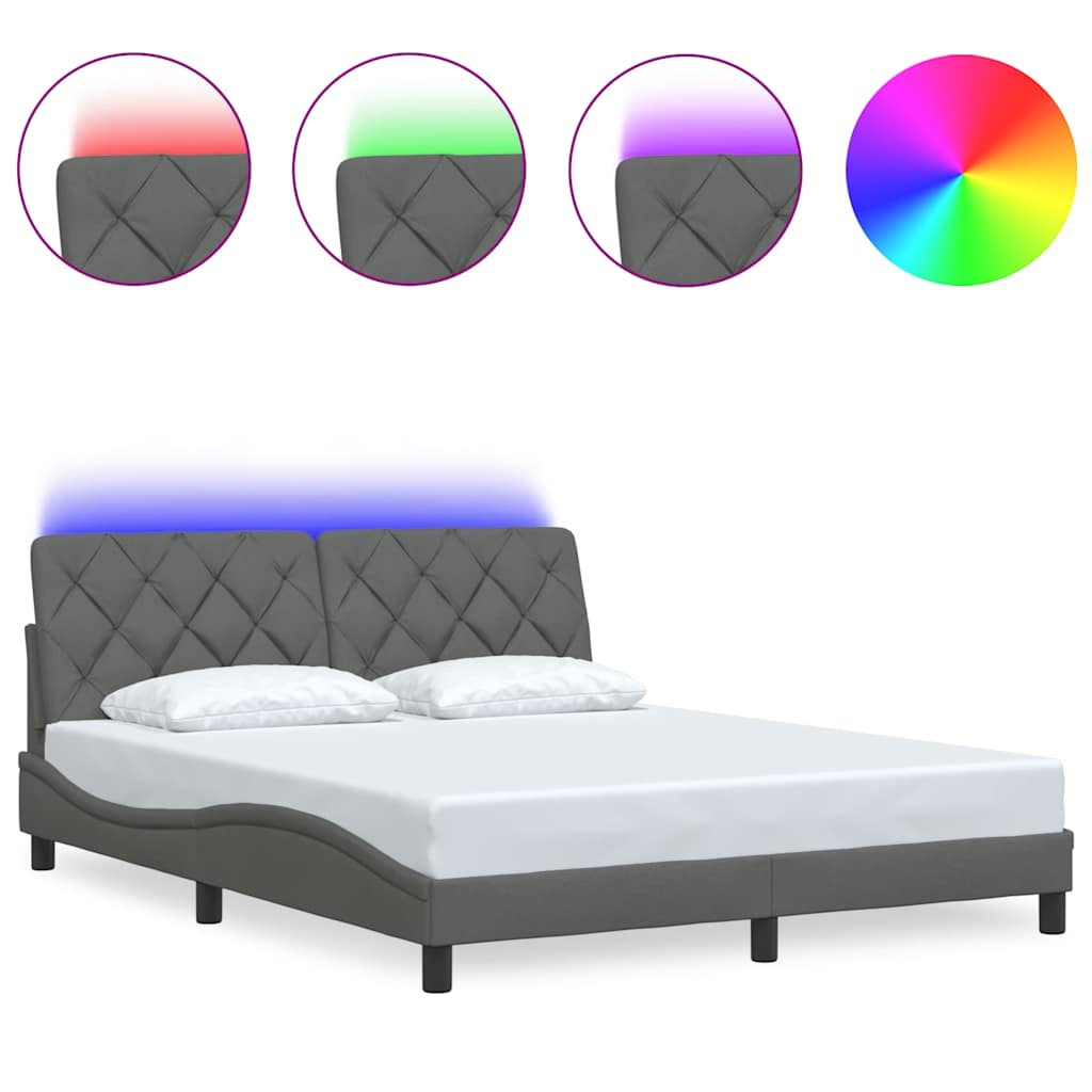 vidaXL Rám postele s LED bez matrace Tmavě šedá 160x200 cm Látka