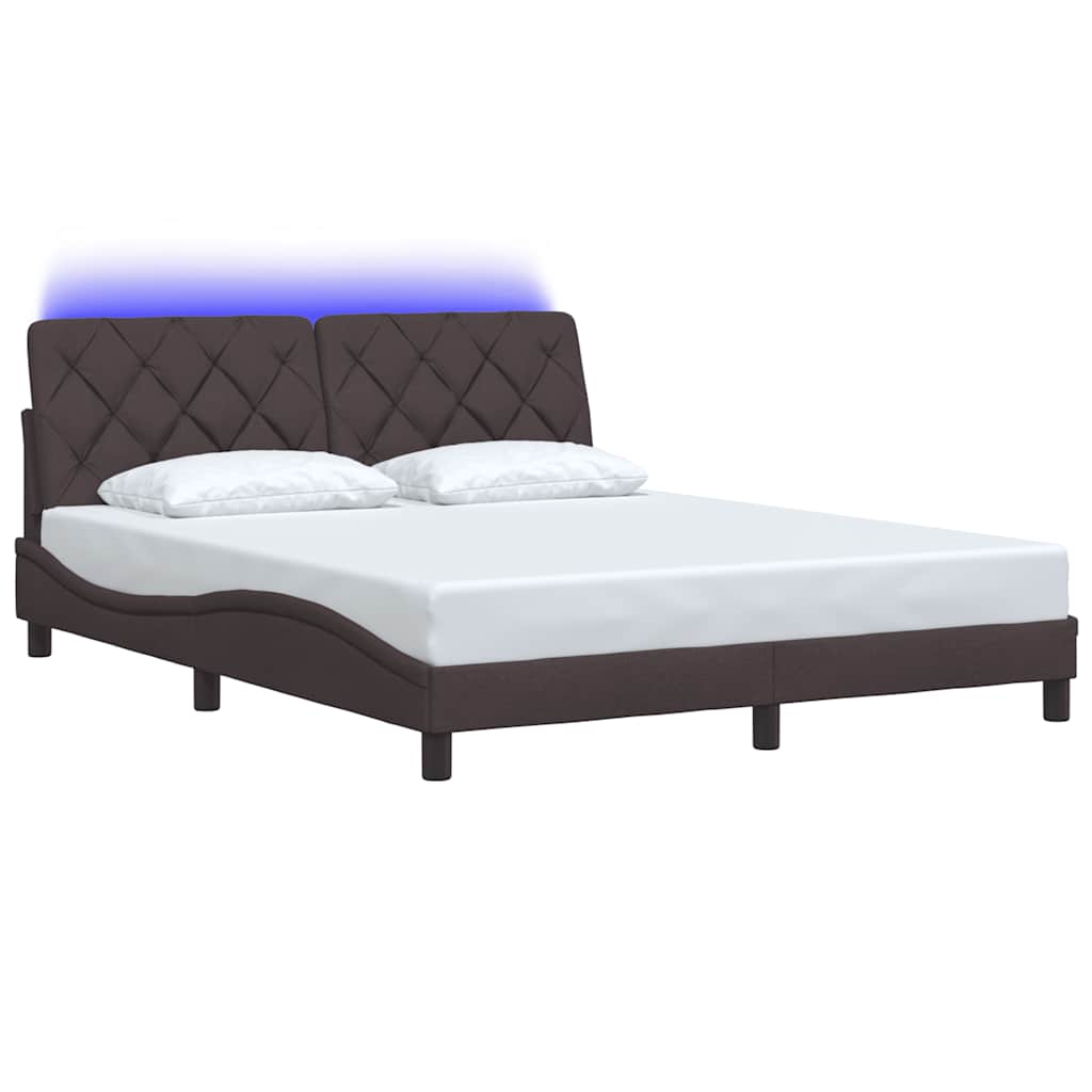 vidaXL - Bedframe - met - LED - zonder - matras - 160x200 - cm - stof - donkerbruin
