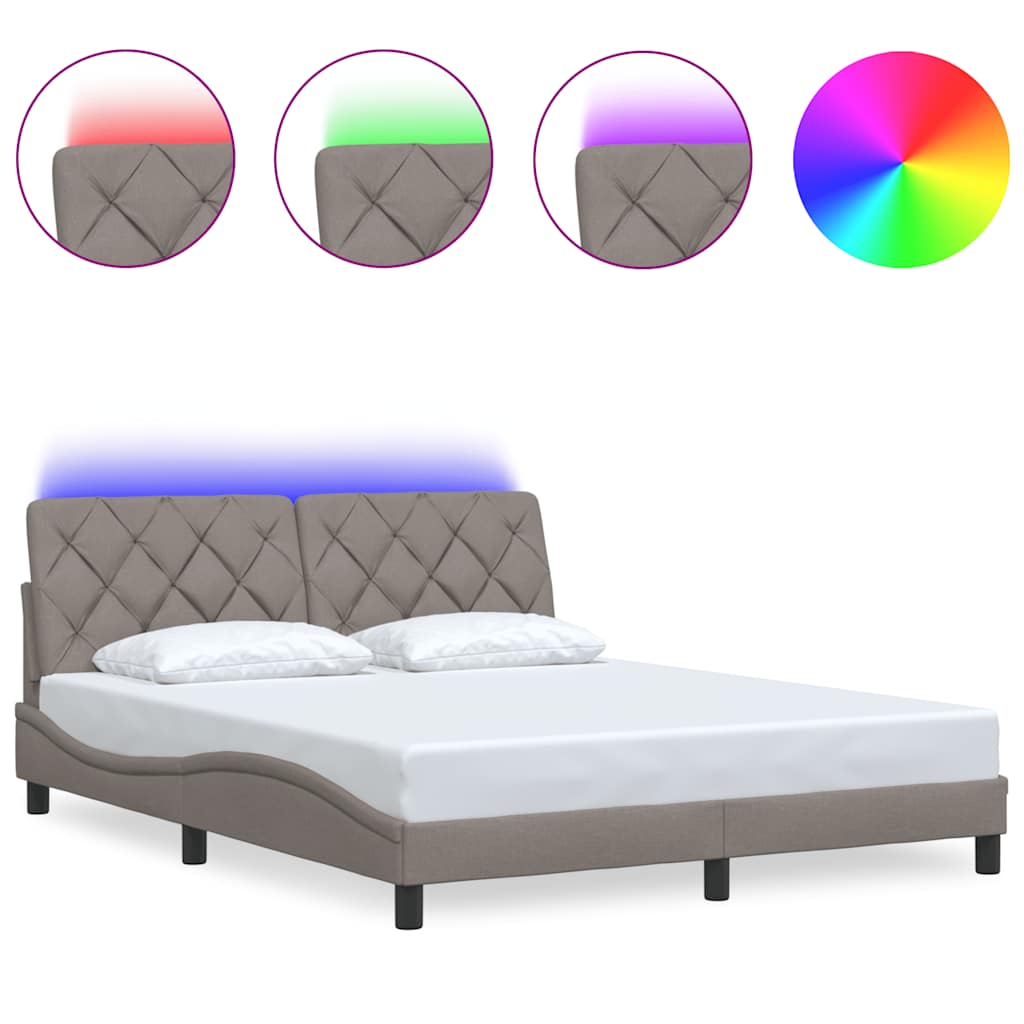 vidaXL Rám postele s LED bez matrace Taupe 160x200 cm Látka