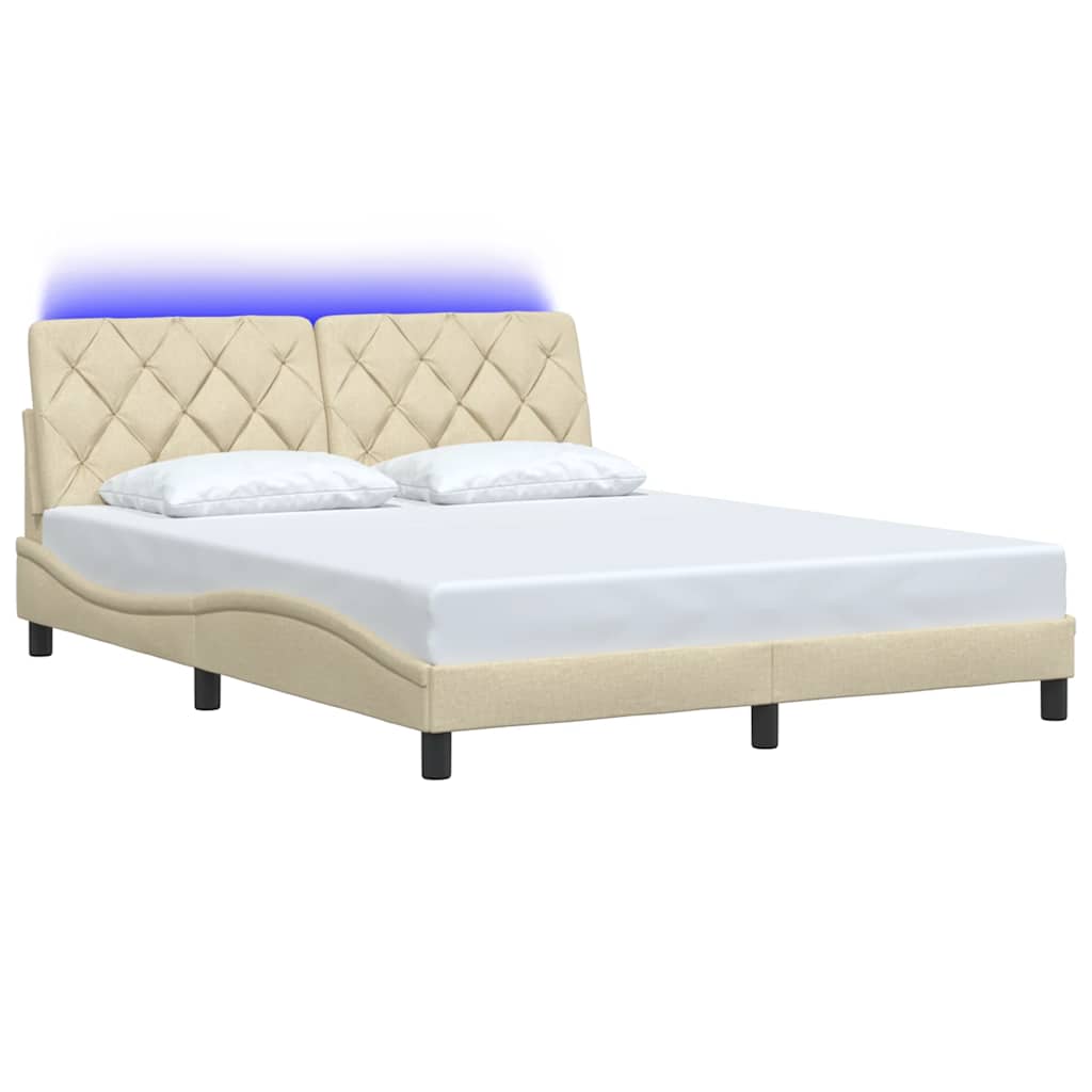 Thumbnail - vidaXL Bettgestell mit LED ohne Matratze Creme 160x200 cm Stoff
