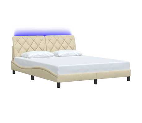 vidaXL Estrutura de cama com LED sem colch&atilde;o 160x200 cm tecido creme