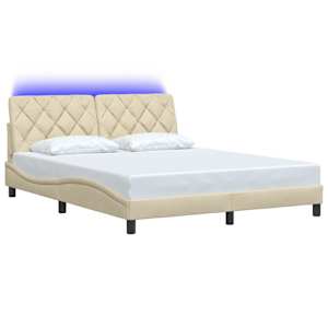 vidaXL Estrutura de cama com LED sem colch&atilde;o 160x200 cm tecido creme