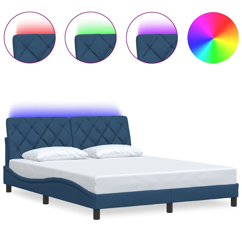 vidaXL Bedframe met LED zonder matras 160x200 cm stof blauw, foto 3